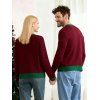 Christmas Couple Outfit Colorblock Santa Claus Letter Snowflake Print Couple Sweater - Rouge foncé S | US 4