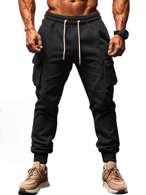 Pantalon uni pour homme avec cordon de serrage et poches à nouer à la cheville
