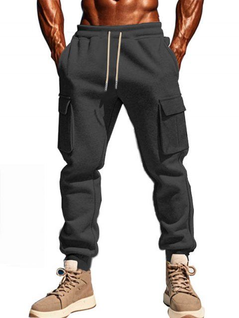 Pantalon uni pour homme avec cordon de serrage et poches à nouer à la cheville