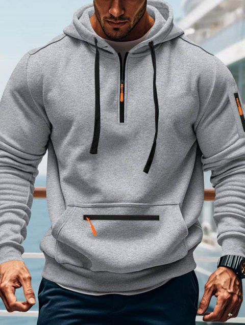 Sweat à capuche pour homme avec fermeture éclair, plusieurs poches et cordons de serrage