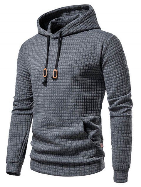 Sweat à capuche à motif géométrique texturé et couleur unie pour homme avec cordon de serrage