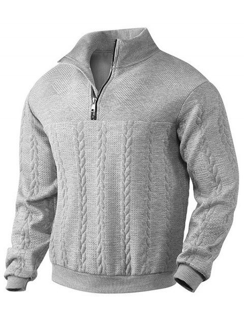 Men's Solid Color Sweatshirt Cable Knit Zipper Stand Up Collar Top