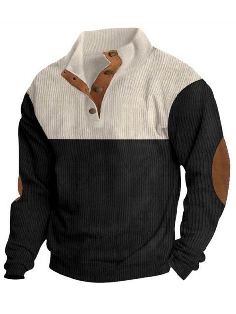 Sweat-shirt en velours côtelé colorblock pour homme, haut texturé à col montant