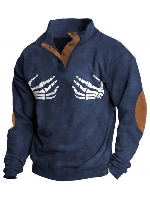 Sweat-shirt d'Halloween pour homme, imprimé squelette colorblock, col montant, style gothique