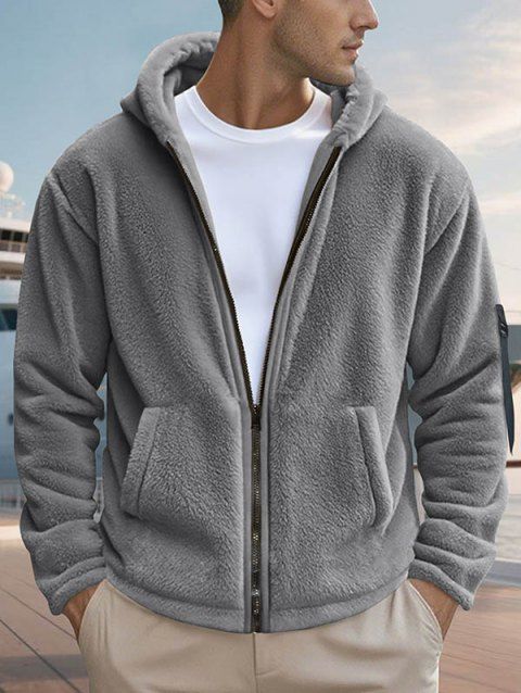 Manteau à capuche uni pour homme, avec poche zippée et manches longues