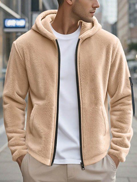 Manteau à capuche uni pour homme, avec poche zippée et manches longues