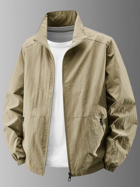 Manteau uni à manches longues et poches zippées pour homme
