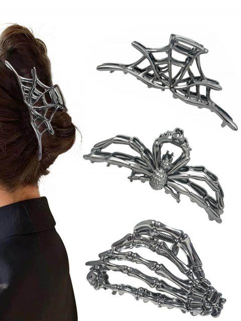 Lot de 3 pinces à cheveux gothiques Halloween en forme de toile d'araignée
