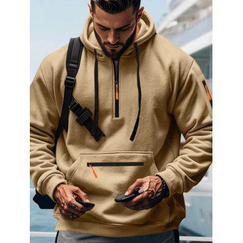 Men's Hoodie Top Zipper Multiple Pockets Drawstrings Hooded Top