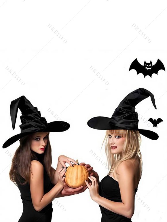 Chapeau de sorcier en satin froissé pour Halloween - Noir 