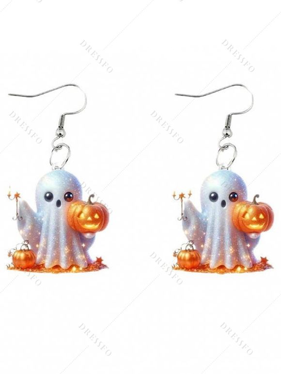 Boucles d'oreilles pendantes mignonnes d'Halloween Boucles d'oreilles à imprimé citrouille fantôme - Blanc 