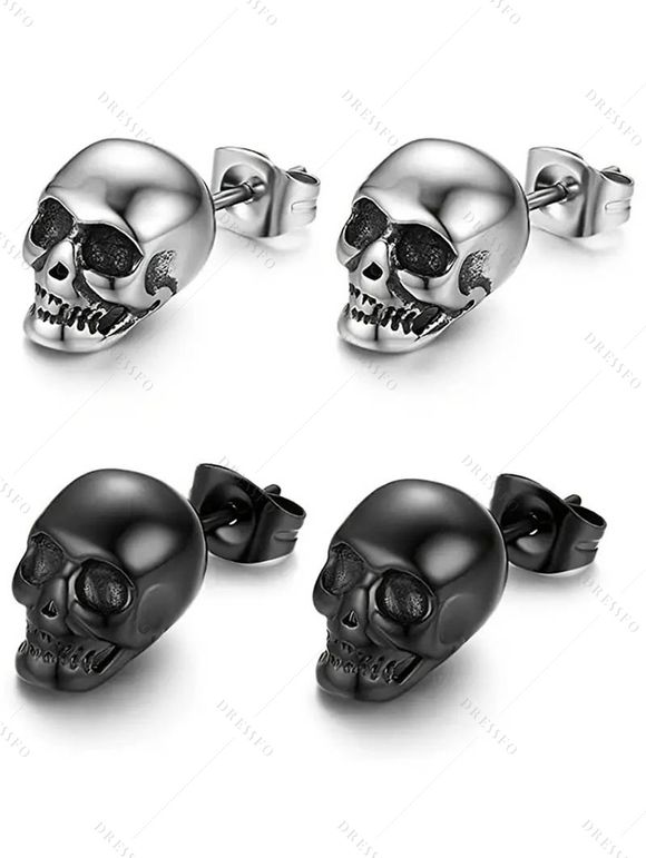 2 paires de boucles d'oreilles à tige Halloween, boucles d'oreilles gothiques tête de mort - multicolor A 