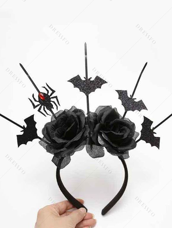 Accessoires de cosplay d'Halloween Serre-tête chauve-souris rose Ensemble tour de cou araignée - Noir 