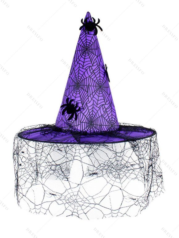 Chapeau gothique d'Halloween en maille de toile d'araignée, chapeau de fête de sorcier - Pourpre 