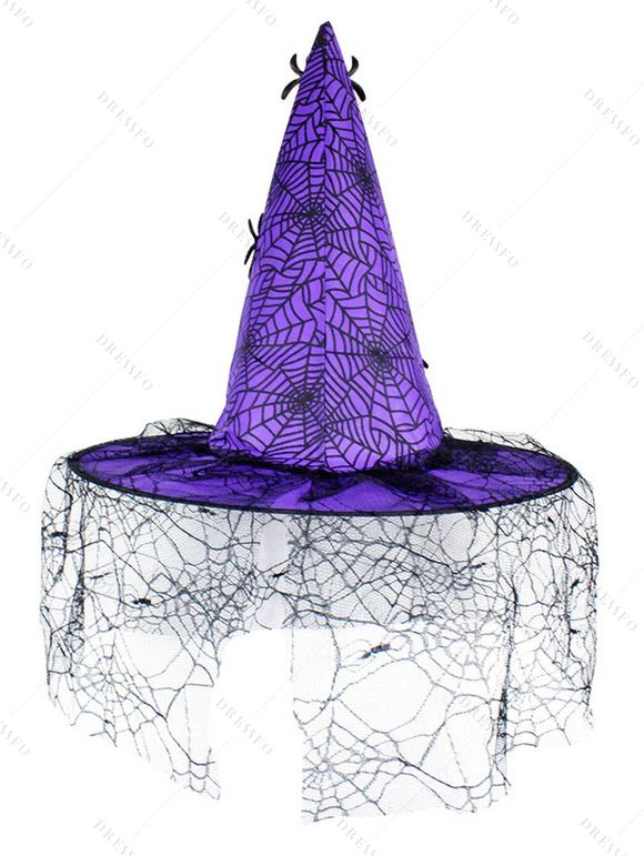 Chapeau gothique d'Halloween en maille de toile d'araignée, chapeau de fête de sorcier - Pourpre 