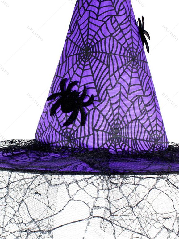 Chapeau gothique d'Halloween en maille de toile d'araignée, chapeau de fête de sorcier - Pourpre 