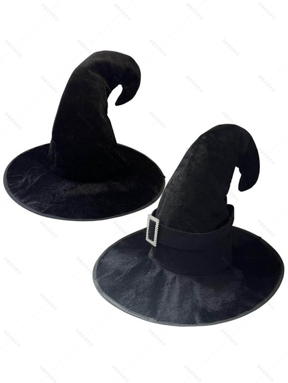 Chapeau de sorcier avec anneau carré en strass pour fête d'Halloween et cosplay - Noir 