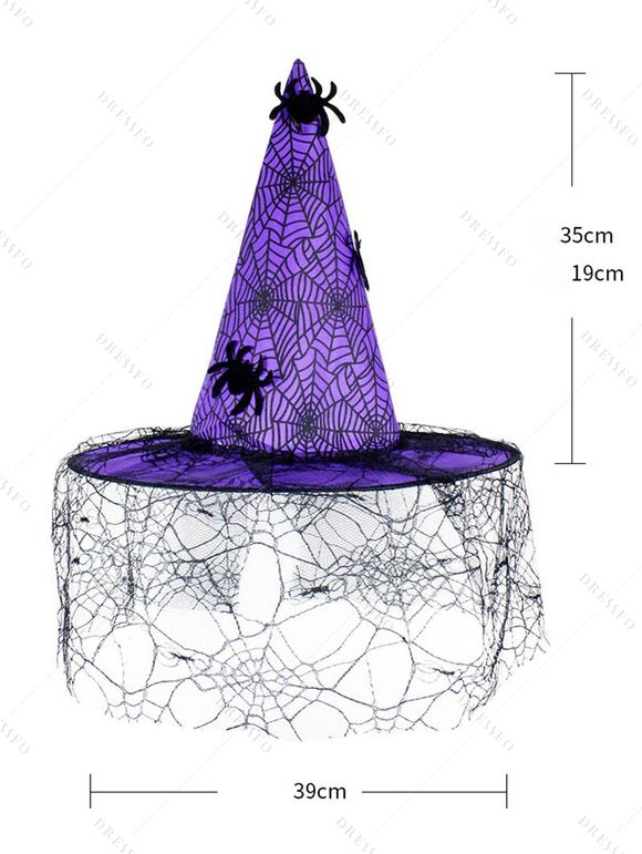 Chapeau gothique d'Halloween en maille de toile d'araignée, chapeau de fête de sorcier - Pourpre 