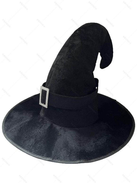 Chapeau de sorcier avec anneau carré en strass pour fête d'Halloween et cosplay - Noir 