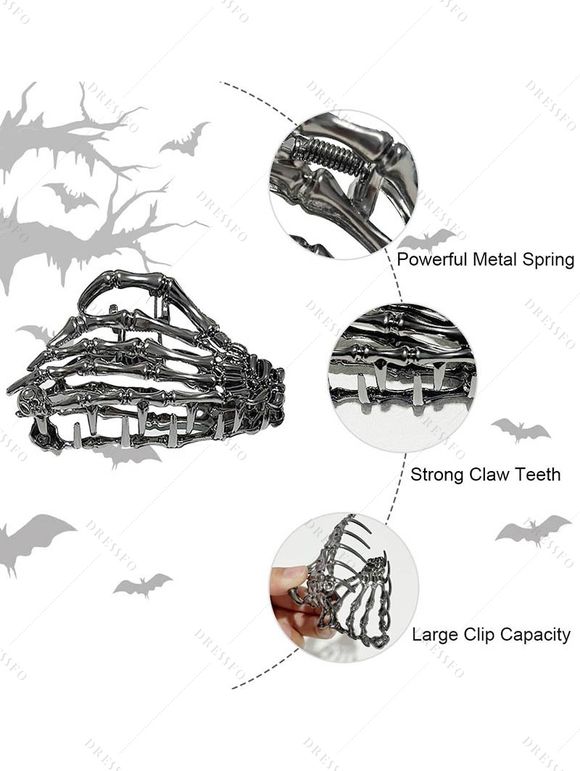 Lot de 3 pinces à cheveux gothiques Halloween en forme de toile d'araignée - Argent 