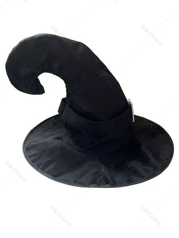 Chapeau de sorcier avec anneau carré en strass pour fête d'Halloween et cosplay - Noir 