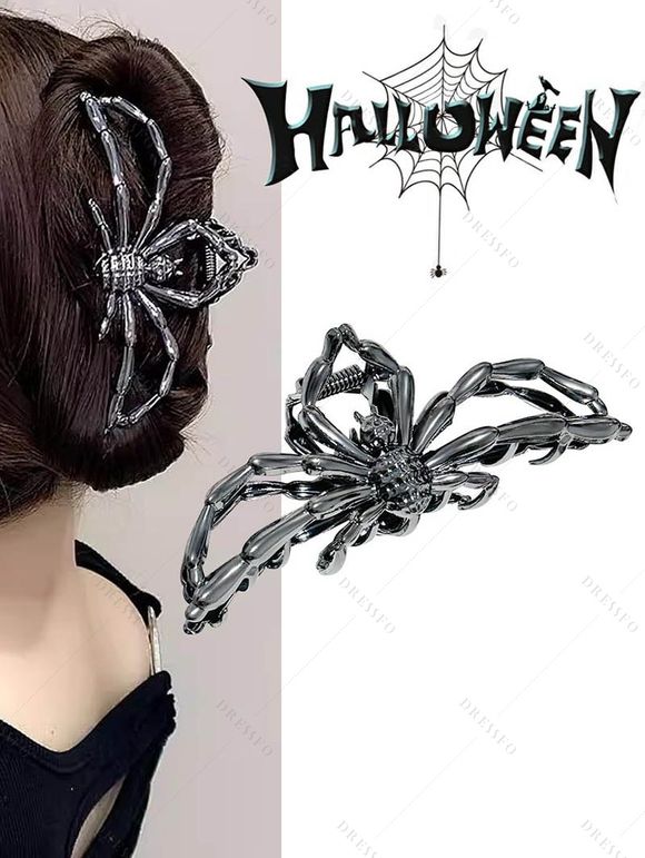 Lot de 3 pinces à cheveux gothiques Halloween en forme de toile d'araignée - Argent 