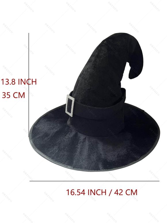 Chapeau de sorcier avec anneau carré en strass pour fête d'Halloween et cosplay - Noir 