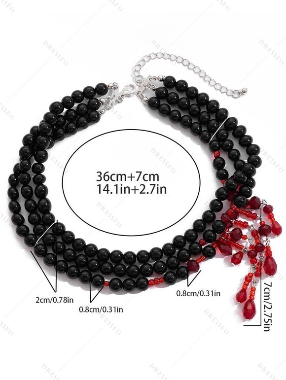 Collier ras du cou gothique Halloween à perles et pierres précieuses synthétiques colorblock - Blanc 