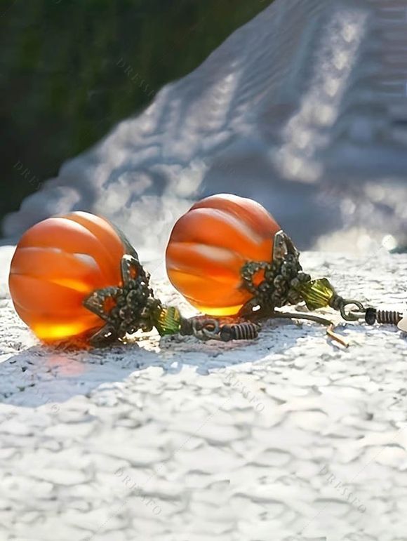 Boucles d'oreilles Halloween Citrouille Faux Gem Boucles d'oreilles Vintage - Orange Foncé 