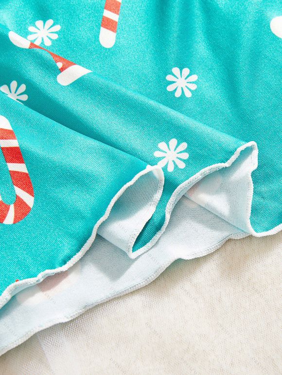 Robe de nuit de Noël avec nœud papillon et empiècement en dentelle et imprimé flocons de neige - Turquoise M | US 6