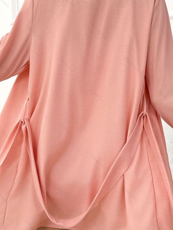 Ensemble de 3 pièces pour le salon, couleur unie, soutien-gorge, short, haut ouvert sur le devant avec ceinture - Rose S | US 4