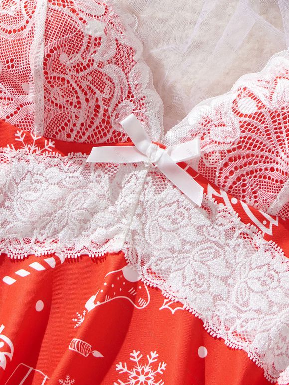 Ensemble de vêtements de détente à empiècements en dentelle, haut et bas à nœud papillon Holiday Elements - Rouge Cerise M | US 6