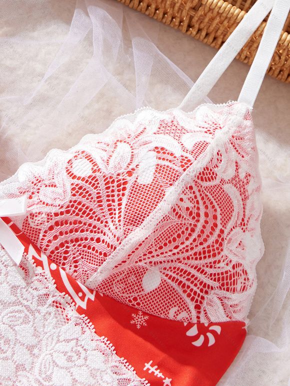 Ensemble de vêtements de détente à empiècements en dentelle, haut et bas à nœud papillon Holiday Elements - Rouge Cerise M | US 6