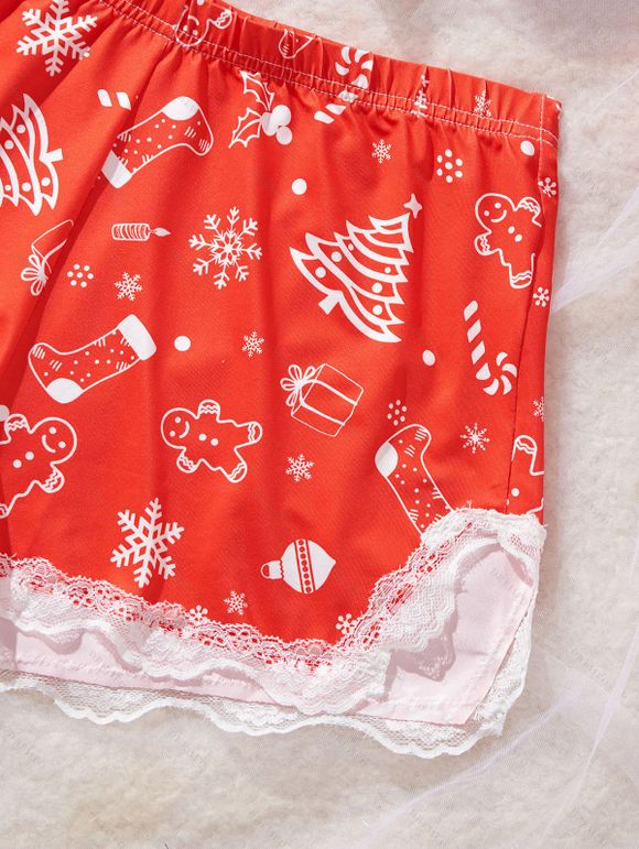 Ensemble de vêtements de détente à empiècements en dentelle, haut et bas à nœud papillon Holiday Elements - Rouge Cerise M | US 6