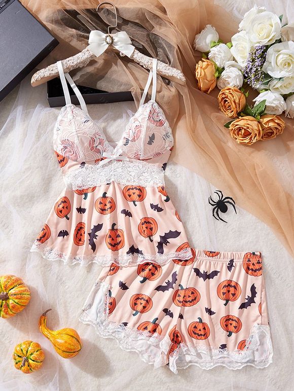 Ensemble de vêtements de détente à empiècements en dentelle, haut et bas à nœud papillon Holiday Elements - CORAL ROSE XL | US 10