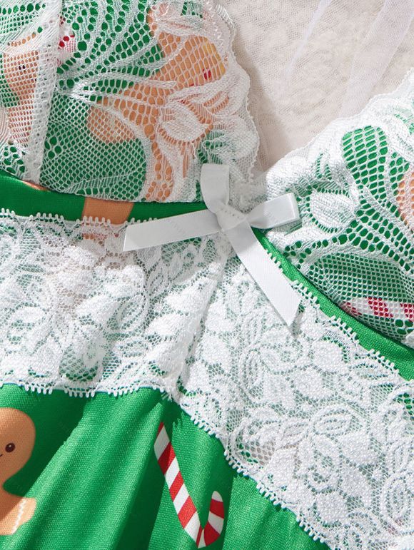 Ensemble de vêtements de détente à empiècements en dentelle, haut et bas à nœud papillon Holiday Elements - Vert XL | US 10