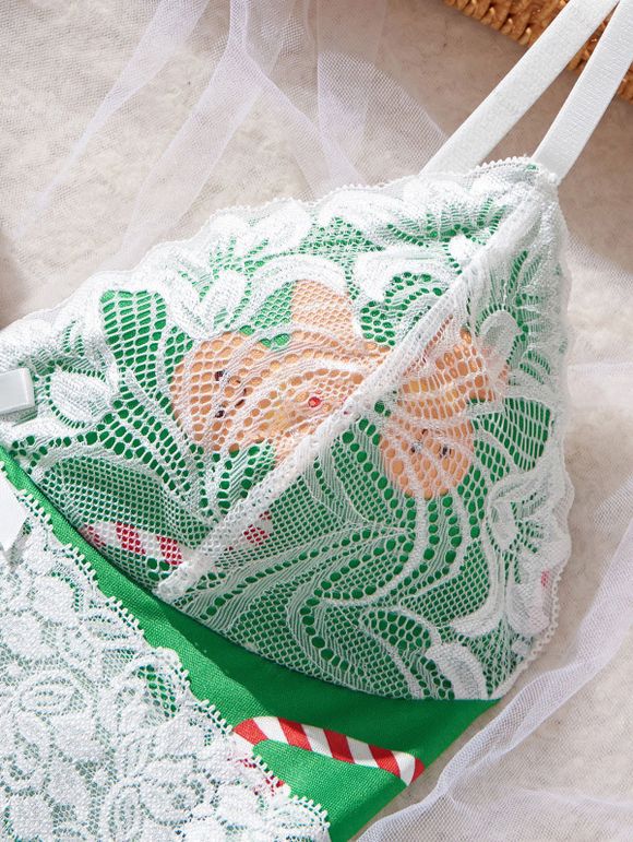 Ensemble de vêtements de détente à empiècements en dentelle, haut et bas à nœud papillon Holiday Elements - Vert XL | US 10