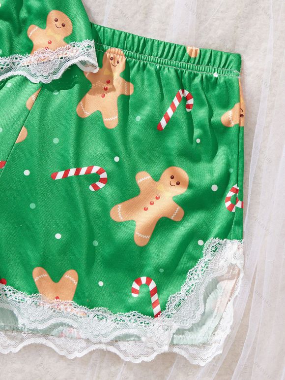 Ensemble de vêtements de détente à empiècements en dentelle, haut et bas à nœud papillon Holiday Elements - Vert XL | US 10