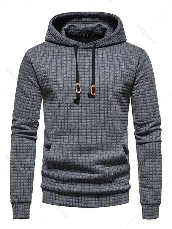 Sweat à capuche à motif géométrique texturé et couleur unie pour homme avec cordon de serrage - Gris XXL