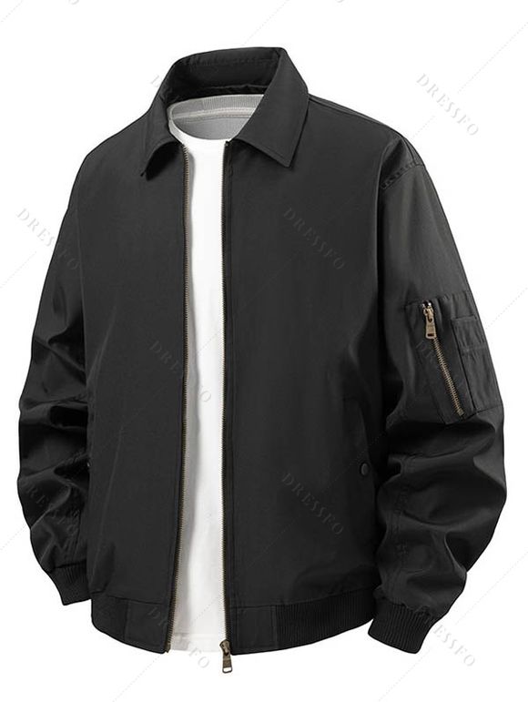 Manteau uni à manches longues et poches zippées pour homme - Noir XXXL