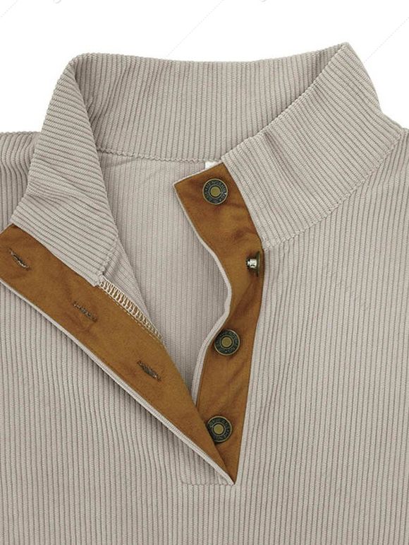 Sweat-shirt en velours côtelé colorblock pour homme, haut texturé à col montant - Noir XXXL