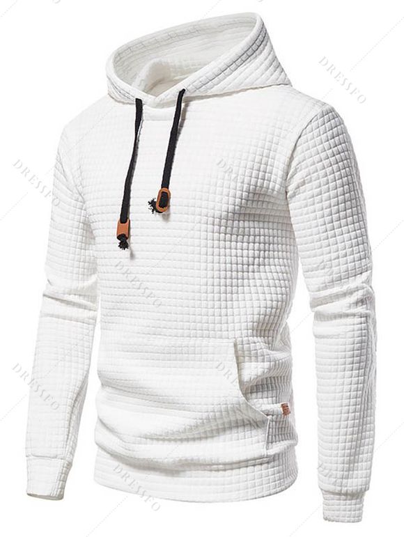 Sweat à capuche à motif géométrique texturé et couleur unie pour homme avec cordon de serrage - Blanc XXL