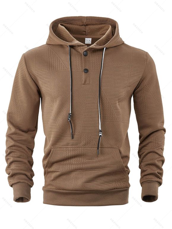 Sweat à capuche texturé pour homme, couleur unie, avec cordon de serrage et poche - Brun XXXL