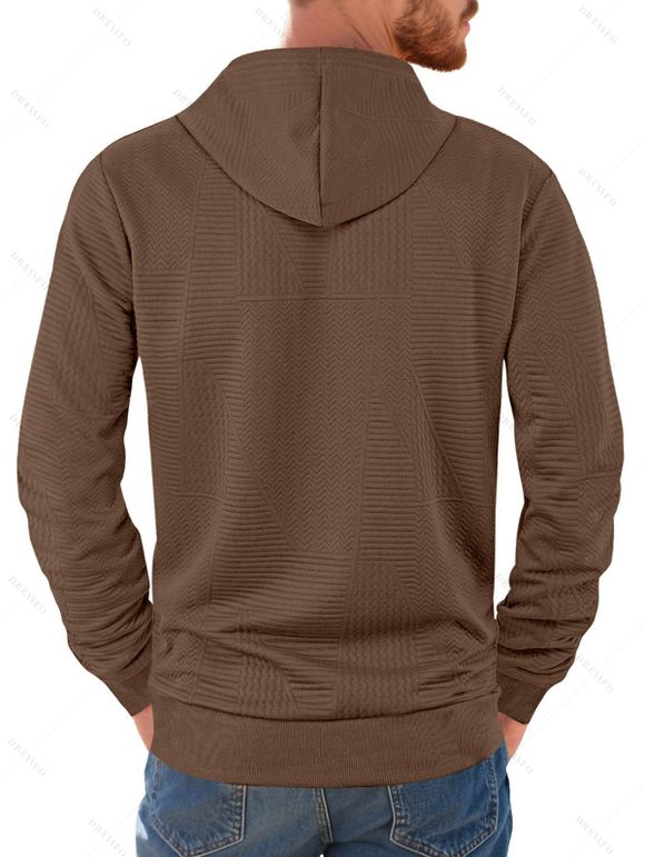 Sweat à capuche texturé pour homme, couleur unie, avec cordon de serrage et poche - Brun XXXL