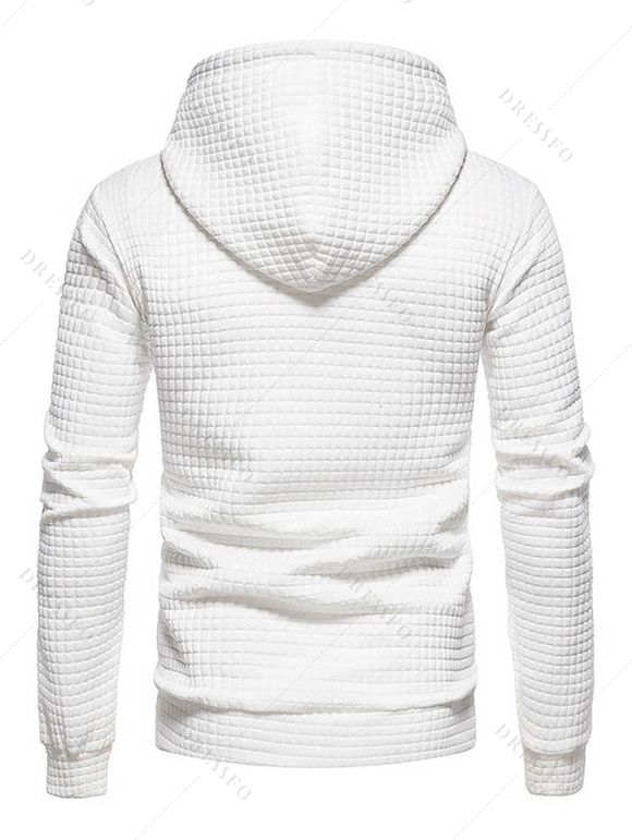 Sweat à capuche à motif géométrique texturé et couleur unie pour homme avec cordon de serrage - Blanc XXL