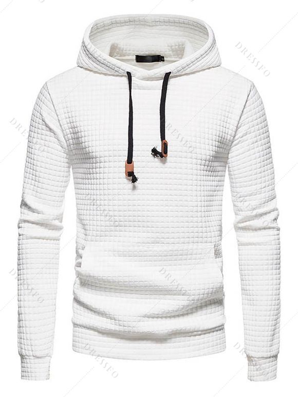 Sweat à capuche à motif géométrique texturé et couleur unie pour homme avec cordon de serrage - Blanc XXL