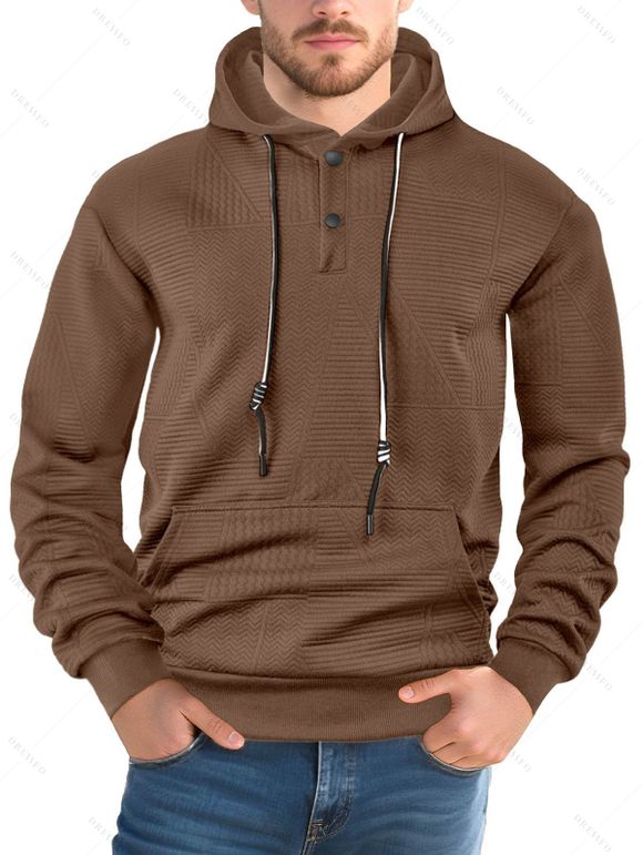 Sweat à capuche texturé pour homme, couleur unie, avec cordon de serrage et poche - Brun XXXL