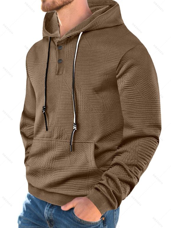 Sweat à capuche texturé pour homme, couleur unie, avec cordon de serrage et poche - Brun XXXL