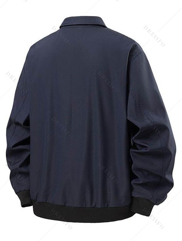 Manteau uni à manches longues et poches zippées pour homme - Bleu Marine XXXL