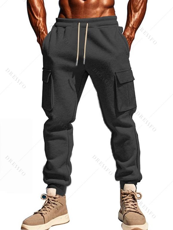 Pantalon uni pour homme avec cordon de serrage et poches à nouer à la cheville - Gris Foncé XXL